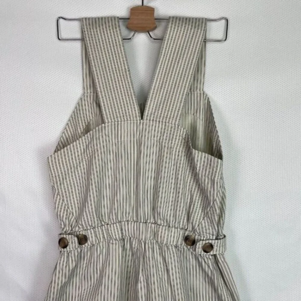 Everlane The Fatigue Apron Organic Cotton Linen Blend Jumpsuit Navy Stripe 8